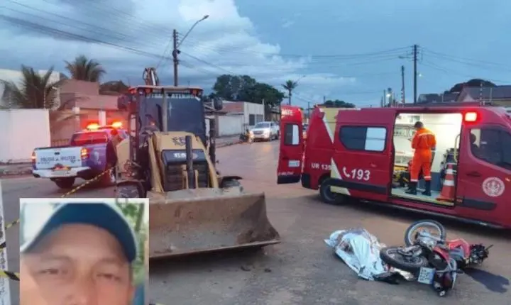 Motociclista morre em colisão com retroescavadeira após tentativa de ultrapassagem